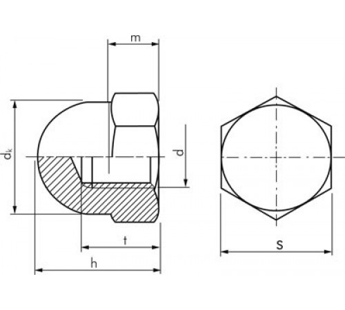 Гайка ковпачкова DIN 1587, ГОСТ 11860-85 М24 нержавіюча