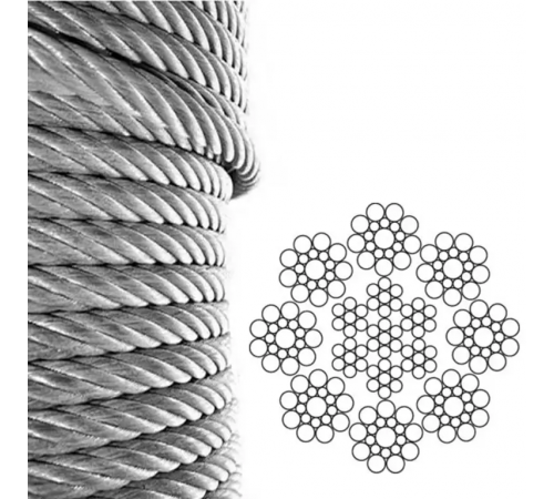 Канат (трос) сталевий EN 12358-5, 8х19S-IWRC 8 мм вантажолюдський (ціна вказана за 1 метр)