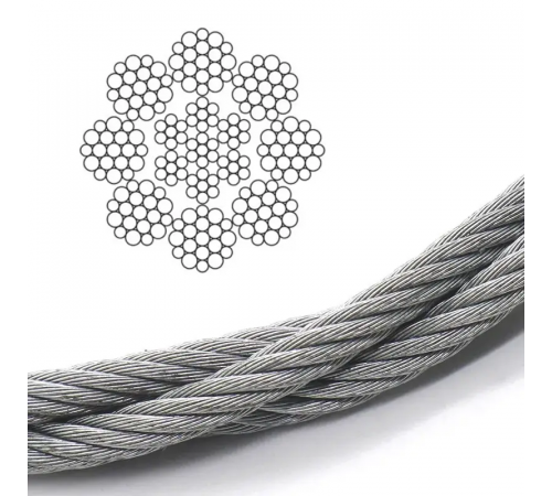 Канат (трос) сталевий EN 12385-5, 8x19W-IWRC 8 мм вантажолюдський (ціна вказана за 1 метр)