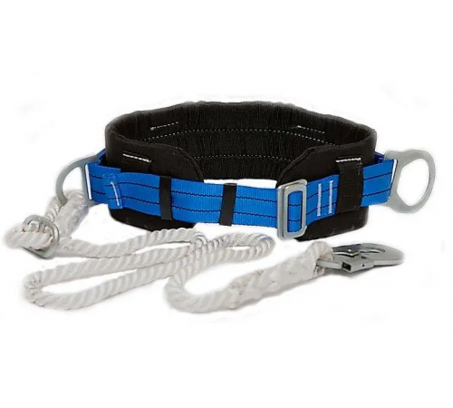 Пояс страховочный 3ПБ предохранительный безлямочный со стропом канатным и малым карабином (05-120005)